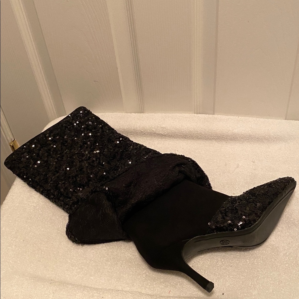 A New Day Black Sequins 1/2 Zip Heeled Boots… - Picture 4 of 9